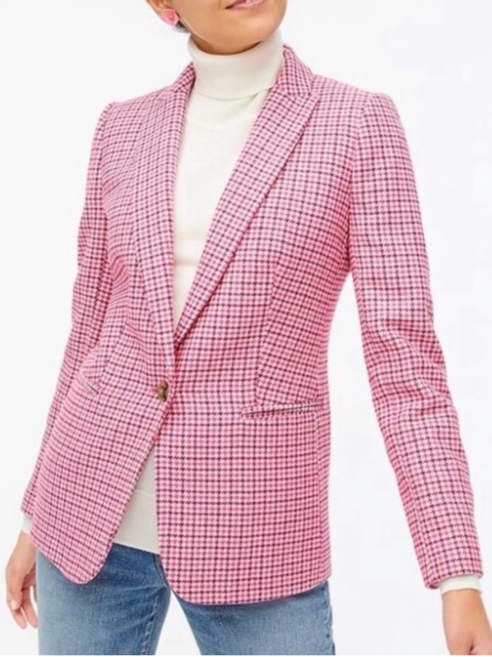Like new J Crew Pink Campbell Houndstooth Wool Blend Blazer Size 6